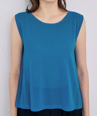 Tiaclasse 【インナーセット・洗える】ボーダー編みシアーニットアンサンブル ブルー