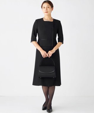 自由区 FORMAL 【ウォッシャブル対応】ドビーボーダーリボン ジャケット+ワンピース ブラック系