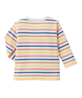 MIKI HOUSE HOT BISCUITS 【80-120cm】ボーダー柄 ワンポイント長袖Tシャツ マルチカラー