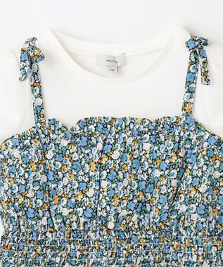 ANY KIDS キャミソール ドッキング Ｔシャツ ホワイト×ネイビー花柄