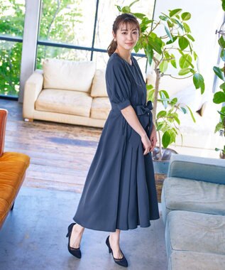 Tiaclasse L 【洗える】パフスリーブワンピース ダークブルー