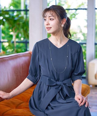 Tiaclasse 【洗える】パフスリーブワンピース ダークブルー