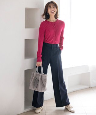 ANY SIS L ケーブルニット カーディガン ラズベリー