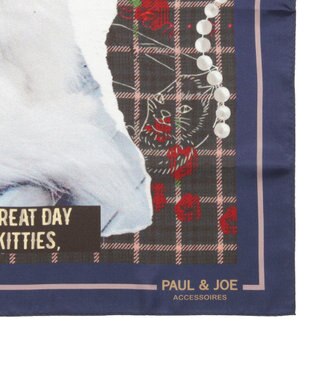 MOONBAT 【WEB限定】PAUL & JOE ACCESSOIRES シルクツイル キャットコラージュスカーフ 58×58cm Little Kitties(ネイビーブルー)