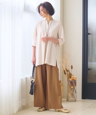 自由区 S 【UVカット・吸水速乾・洗える】ツイストプレーンバンドカラーチュニック丈 カットソー シャンパンベージュ