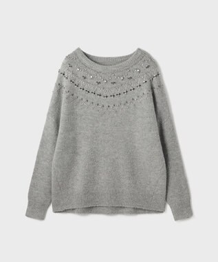 GRACE CONTINENTAL フェアアイル刺繍ニットトップ グレー