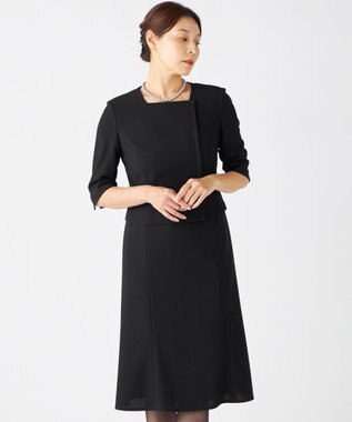 自由区 FORMAL 【ウォッシャブル対応】ドビーボーダーリボン ジャケット+ワンピース ブラック系