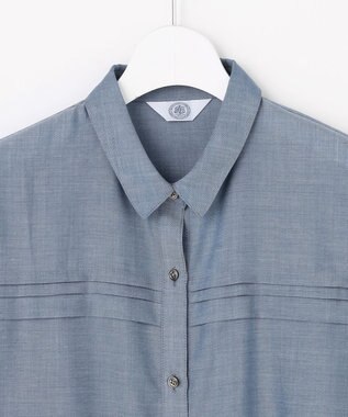 J.PRESS LADIES L 【シーンレスに活躍】ウォッシャブルキュプラツイル タックデザイン ブラウス ブルーシャンブレー系
