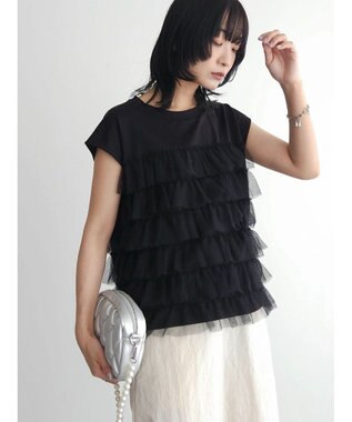 Green Parks フレンチスリーブチュールティアードプルオーバー Black