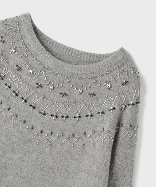 GRACE CONTINENTAL フェアアイル刺繍ニットトップ グレー