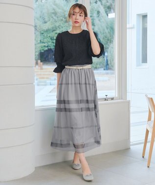 Tiaclasse L チュールレースチェックスカート グレー