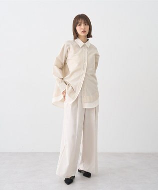 earth music&ecology レイヤードストライプシャツ Beige