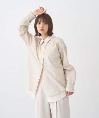 earth music&ecology レイヤードストライプシャツ Beige
