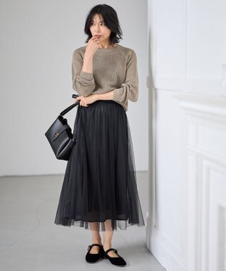 ANY L 【洗濯機可】ラメニットメッシュプルオーバー モカ