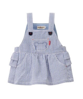 MIKI HOUSE HOT BISCUITS ストライプ柄 ジャンパースカート＆ワンポイント半袖Tシャツギフトセット【BOX付き】 黄