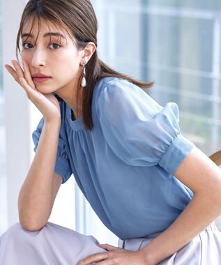 Tiaclasse 【洗える】ドビーシフォンパフスリーブブラウス ブルー