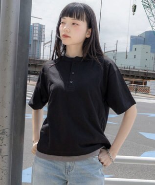 WEGO 【ユニセックス着用ITEM/MLサイズ展開】フェイクレイヤードヘンリーネックT（SS） ブラック