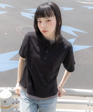 WEGO 【ユニセックス着用ITEM/MLサイズ展開】フェイクレイヤードヘンリーネックT（SS） ブラック