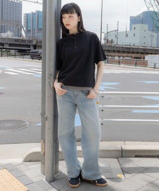WEGO 【ユニセックス着用ITEM/MLサイズ展開】フェイクレイヤードヘンリーネックT（SS） ブラック