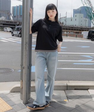 WEGO 【ユニセックス着用ITEM/MLサイズ展開】フェイクレイヤードヘンリーネックT（SS） ブラック
