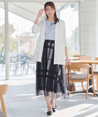 Tiaclasse L チュールレースチェックスカート ブラック×オフホワイト