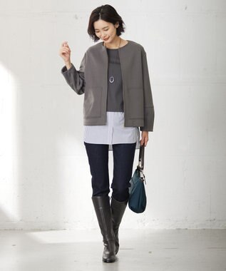 J.PRESS LADIES L 【接触冷感・UVケア】レイヤードジャージー カットソー グレー系1