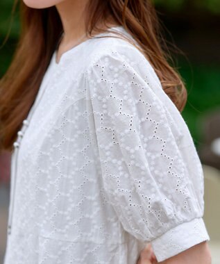 Tiaclasse L 【洗える】パンチングレースAラインワンピース オフホワイト