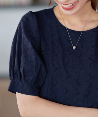 Tiaclasse L 【洗える】パンチングレースAラインワンピース ネイビー