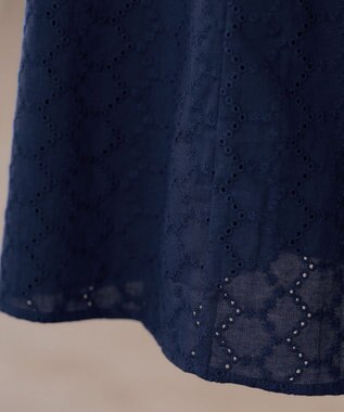 Tiaclasse L 【洗える】パンチングレースAラインワンピース ネイビー