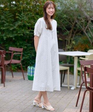 Tiaclasse L 【洗える】パンチングレースAラインワンピース オフホワイト