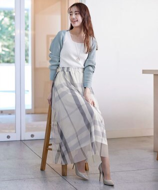 Tiaclasse L チュールレースチェックスカート アイボリー