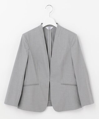 J.PRESS LADIES 【洗える・撥水・防汚】コットンFITTYシャーク ノーカラー ジャケット ライトグレー系