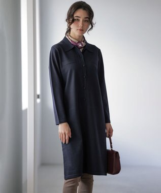 組曲 ニット襟トロンプルイユ ワンピース ネイビー系