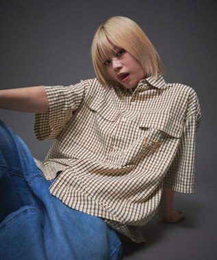 WEGO 【ユニセックス着用ITEM】ミニマムチェックロゴシャツ（SS） ベージュチェック1