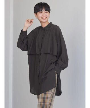 AMERICAN HOLIC バンドカラーフリルシャツチュニック Black