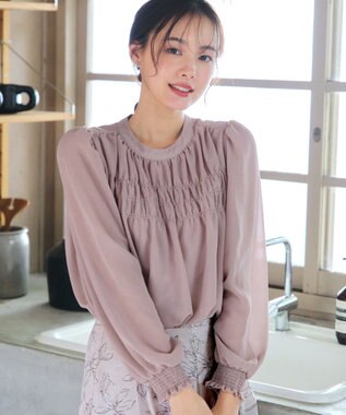 Tiaclasse 【洗える】シフォンシャーリングブラウス ピンク