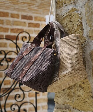 russet ナイロンラフィアデイリーミニトートバッグ《かごバッグ》(CE-1712) D.Brown