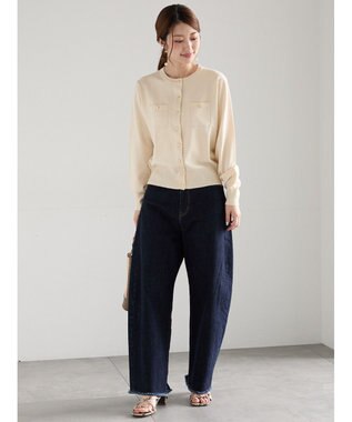 Te chichi 金釦ポケット付きクルーカーディガン ベージュ