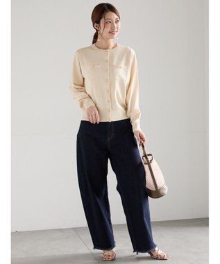 Te chichi 金釦ポケット付きクルーカーディガン ベージュ