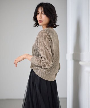 ANY L 【洗濯機可】ラメニットメッシュプルオーバー モカ