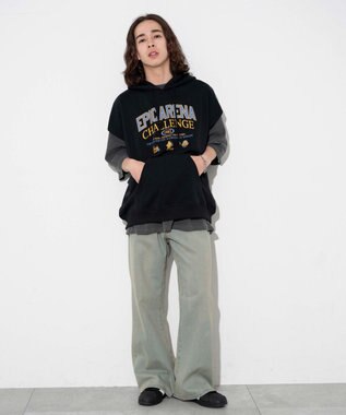 WEGO 【ユニセックス着用ITEM/手洗い可】ロゴノースリーブパーカー ブラック