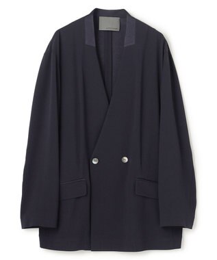 uncrave バックサテンジョーゼット ノーカラージャケット ネイビー