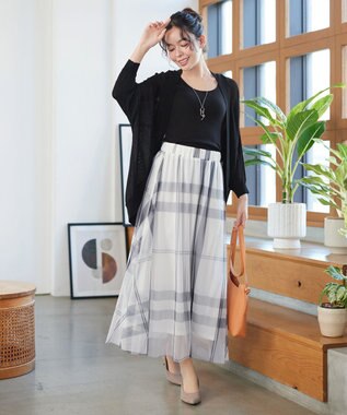 Tiaclasse L チュールレースチェックスカート アイボリー