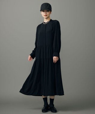 自由区 L シルキータッチティアード ドレス ブラック