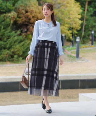 Tiaclasse L チュールレースチェックスカート ブラック×オフホワイト