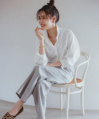 UNFILO 【MAG×スタイリストコラボ】イージーケアシャツ×ラメIラインスカート オフ×シルバー