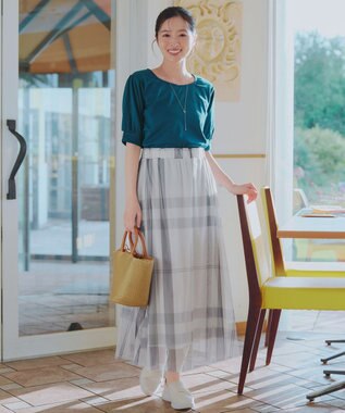 Tiaclasse L チュールレースチェックスカート アイボリー