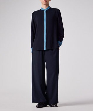 Paul Smith バックサテン ジョーゼット ワイドパンツ ネイビー