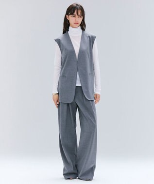 BEIGE， 【セットアップ対応・洗える・Precious 10月号掲載】ZEPHYR / ウールライクタックベルトワイドパンツ Top Gray