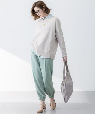 23区 【防シワ性/吸水速乾】ジョーゼットサテン ジョグパンツ ライトグリーン系